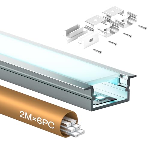 Shine Plus LED Profil U-Form 2m 6 Stück, Schiene aus eloxiertem Aluminium, kanal für Streifen bis 17mm, diffusor für gleichmäßige Lichtverteilung (6×2Meter) von Shine Plus