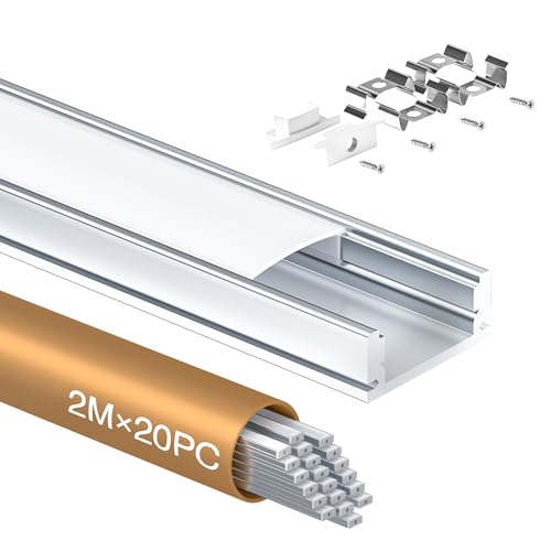 Shine Plus LED Profil U-Form 2m × 20 Stück, Schiene aus eloxiertem Aluminium, kanal für Streifen bis 12mm, diffusor für gleichmäßige Lichtverteilung (20×2 Meter) von Shine Plus