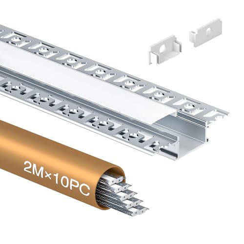 Shine Plus LED Trockenbauprofil 2m mit Abdeckung milchig, UP Trockenbau Profile für LED Streifen bis 20 mm, Aluminium Profil Trockenbau, Profil Trockenbau Decke Wand Schattenfuge (10×2Meter) von Shine Plus