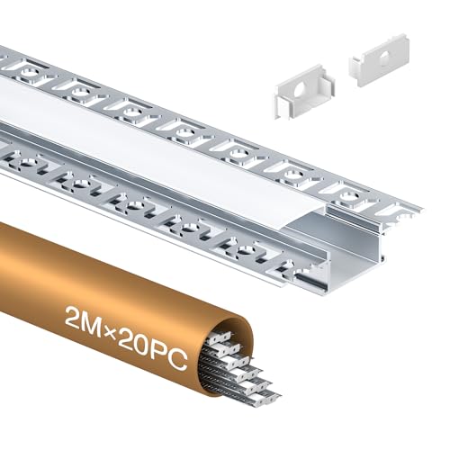 Shine Plus 20 x LED Trockenbauprofil 2m mit Abdeckung milchig, LED-Profil für Led Streifen bis 20 mm, Aluminium Profil Trockenbau, Profil Trockenbau Decke Wand Schattenfuge von Shine Plus