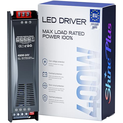 Shine Plus LED Trafo 24V Netzteil 400W Treiber Schaltnetzteil Transformator AC 230V auf DC 24 Volt, Einstellbare Helligkeit 30MM Dicke Konstantspannung Niederspannungstransformator für LED Streifen Shine Plus LED Trafo 24V Netzteil 400W Treiber Schaltnetzteil Transformator AC 230V auf DC 24 Volt, Einstellbare Helligkeit 30MM Dicke Konstantspannung Niederspannungstransformator für LED Streifen von Shine Plus