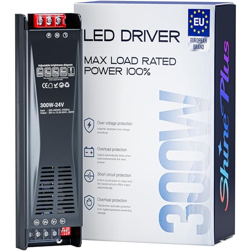 Shine Plus LED Transformator 24V Netzteil 300W Treiber Schaltnetzteil Transformator AC 230V auf DC 24 Volt, Einstellbare Hellig Dicke Konstantspannung Niederspannungstransformator für LED Streifen Shine Plus LED Transformator 24V Netzteil 300W Treiber Schaltnetzteil Transformator AC 230V auf DC 24 Volt, Einstellbare Hellig Dicke Konstantspannung Niederspannungstransformator für LED Streifen von Shine Plus