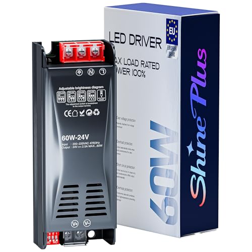 Shine Plus LED Transformator 24V Netzteil 60W Treiber Schaltnetzteil Trafo AC 230V auf DC 24 Volt, Einstellbare Helligkeit 30MM Dicke Konstantspannung Niederspannungstransformator für LED Streifen Shine Plus LED Transformator 24V Netzteil 60W Treiber Schaltnetzteil Trafo AC 230V auf DC 24 Volt, Einstellbare Helligkeit 30MM Dicke Konstantspannung Niederspannungstransformator für LED Streifen von Shine Plus