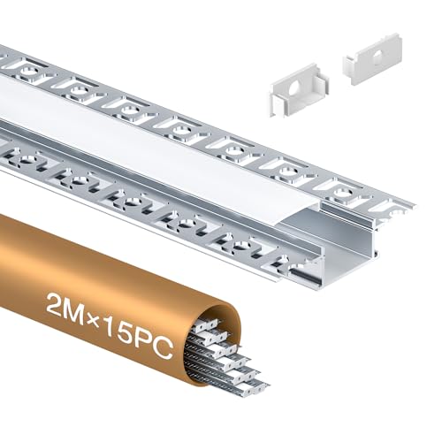 Shine Plus LED Trockenbauprofil 2m mit Abdeckung milchig, UP Trockenbau Profile für LED Streifen bis 20 mm, Aluminium Profil Trockenbau, Profil Trockenbau Decke Wand Schattenfuge (15×2Meter) von Shine Plus