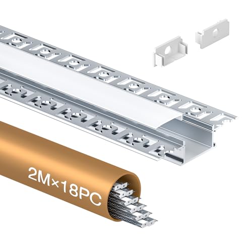 Shine Plus LED Trockenbauprofil 2m mit Abdeckung milchig, UP Trockenbau Profile für LED Streifen bis 20 mm, Aluminium Profil Trockenbau, Profil Trockenbau Decke Wand Schattenfuge (18×2Meter) von Shine Plus