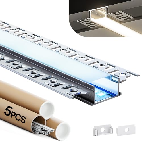 Shine Plus LED Trockenbauprofil 2m x 5 Stück, LED Profil eingelassene Schiene, unterstützt Wärmeableitung, Maße 28 x 13,8 mm, kompatibel mit Led-Streifen bis 20,2 mm von Shine Plus