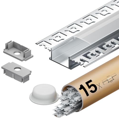 Shine Plus LED Aluminiumprofil 2m für Streifen 15 Stück, mit matter PC-Abdeckung LED Profil Maße 28 mm (Lamellen 64,2 mm) x 10 mm Unterstützt den breitesten Streifen 20,2 mm von Shine Plus