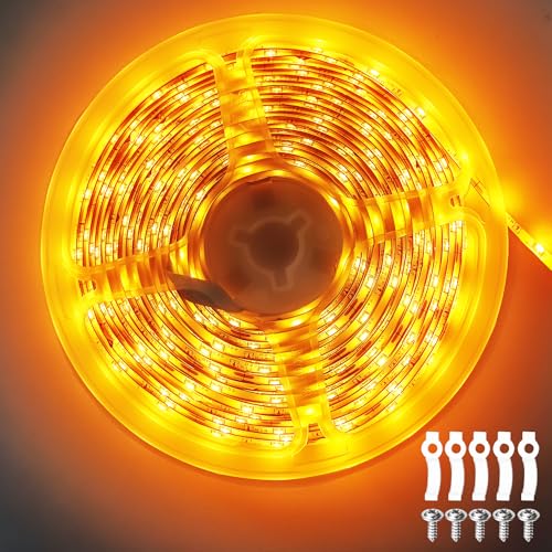 ShineBurky 12V LED Streifen Gelb 5M, LED Strip Flexibel Schneidbar 300 SMD2835 LEDs Wasserdichtes Selbstklebend Lichtband für Innen Schlafzimmer Küche Weihnachten Deko, Kein Netzadapter von ShineBurky