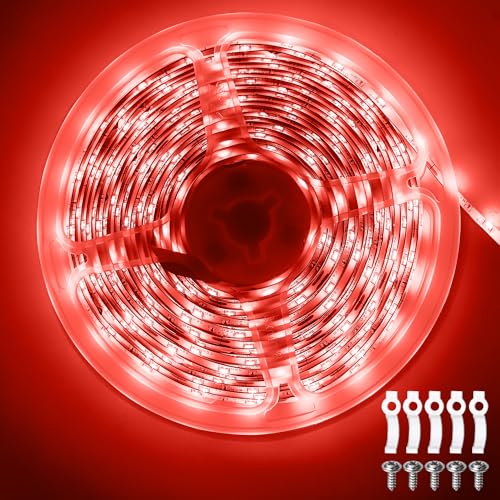 ShineBurky 12V LED Streifen Rot 5M, LED Strip Flexibel Schneidbar 300 SMD2835 LEDs Wasserdichtes Selbstklebend Lichtband für Innen Schlafzimmer Küche Weihnachten Deko, Kein Netzadapter von ShineBurky