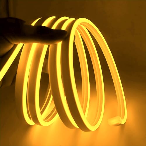 ShineBurky 5M Neon LED Strip Gelb, 12V Neon LED Streifen Dimmbar Flexibel Wasserdicht IP65 Lichtleiste Silikon NeonLichtband für Wohnzimmer Schlafzimmer Wand Deko DIY (Keine Netzadapter) von ShineBurky