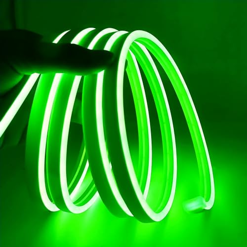 ShineBurky 5M Neon LED Strip Grün, 12V Neon LED Streifen Dimmbar Flexibel Wasserdicht IP65 Lichtleiste Silikon NeonLichtband für Wohnzimmer Schlafzimmer Wand Deko DIY (Keine Netzadapter) von ShineBurky