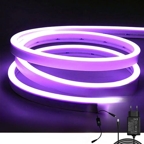ShineBurky 5M Neon LED Strip Rosa Lila, 12V Neon LED Streifen Dimmbar Flexibel Wasserdicht IP65 Lichtleiste Silikon LED Neon Lichtband für Wohnzimmer Schlafzimmer Wand Deko DIY (Inklusive Netzteil) von ShineBurky