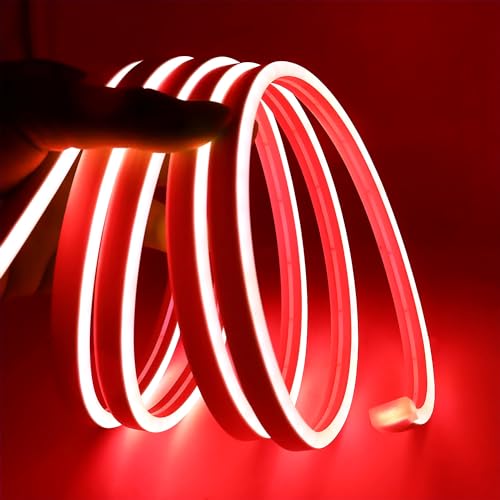 ShineBurky 5M Neon LED Strip Rot, 12V Neon LED Streifen Dimmbar Flexibel Wasserdicht IP65 Lichtleiste Silikon Led Neon Lichtband für Wohnzimmer Schlafzimmer Wand Deko DIY (Keine Netzadapter) von ShineBurky