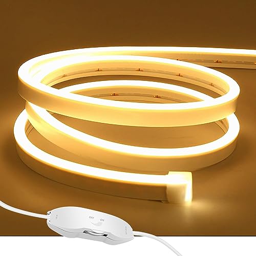 ShineBurky 5M Neon LED Strip Warmweiß, 12V Neon LED Streifen Dimmbar Flexibel Wasserdicht IP65 Lichtleiste Silikon NeonLichtband für Wohnzimmer Schlafzimmer Wand Deko DIY (Keine Netzadapter) von ShineBurky