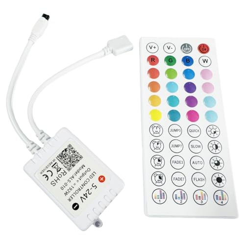 ShineBurky Bluetooth Led Strip Controller, LED Fernbedienung, 4 Pin DC 5-24V WIFI RGB Controller mit 44 Tasten IR Fernbedienung, Musiksynchronisierter, Intelligenter APP, für LED Band, Weiß von ShineBurky