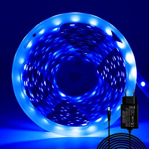 ShineBurky LED Strip 5M Blau, LED Streifen 12V Lichtband LED Selbstklebend 300LEDs SMD5050 LED Band Beleuchtung Lichtband Strips Flexibel for Leiste Küche TV DIY Deko (Inklusive Netzteil) von ShineBurky