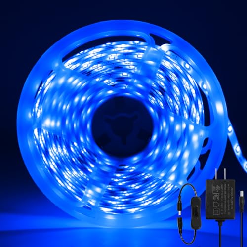 ShineBurky LED Strip 5M Blau, LED Streifen 12V Lichtband LED Selbstklebend IP65 Wasserdicht LED Band Beleuchtung Lichtband Strips Flexibel for Leiste Küche TV DIY Deko (Inklusive Netzteil) von ShineBurky