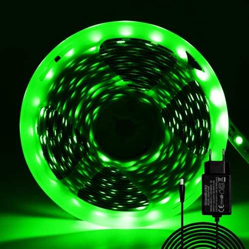 ShineBurky LED Strip 5M Grün, LED Streifen 12V Lichtband LED Selbstklebend 300LEDs SMD5050 LED Band Beleuchtung Lichtband Strips Flexibel for Leiste Küche TV DIY Deko (Inklusive Netzteil) von ShineBurky