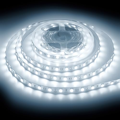 ShineBurky LED Strip 5M Kaltweiß, LED Streifen 12V Lichtband Selbstklebend 300LEDs SMD5050 Beleuchtung Lichtband Strips Flexibel for Leiste Küche TV DIY Deko, Kein Netzadapter von ShineBurky