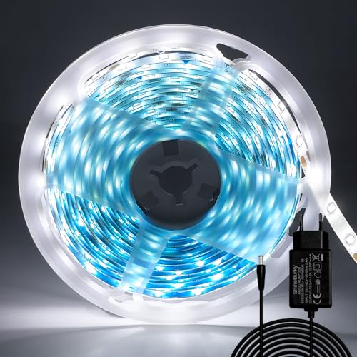 ShineBurky LED Strip 5M Kaltweiß, LED Streifen 12V Lichtband LED Selbstklebend IP65 Wasserdicht LED Band Beleuchtung Lichtband Strips Flexibel for Leiste Küche TV DIY Deko (Inklusive Netzteil) von ShineBurky