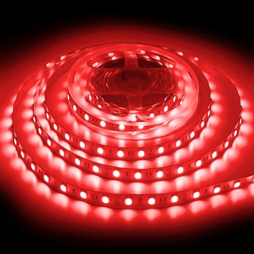 ShineBurky LED Strip 5M Rot, LED Streifen 12V Lichtband Selbstklebend 300LEDs SMD5050 Beleuchtung Lichtband Strips Flexibel for Leiste Küche TV DIY Deko, Kein Netzadapter von ShineBurky