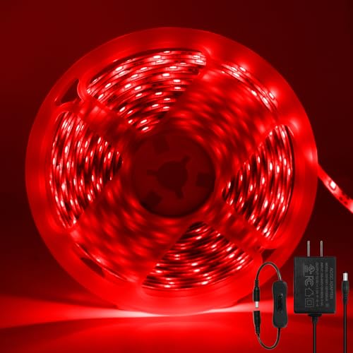 ShineBurky LED Strip 5M Rot, LED Streifen 12V Lichtband LED Selbstklebend IP65 Wasserdicht LED Band Beleuchtung Lichtband Strips Flexibel for Leiste Küche TV DIY Deko (Inklusive Netzteil) von ShineBurky