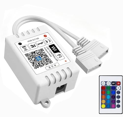ShineBurky Smart LED Streifen RGB WiFi Kontroller mit 24 Tasten IR Fernbedienung, DC12V-24V 4 Pin LED Strip Controller Kompatibel mit Alexa Google Assistant App Gesteuert für 2835 5050 RGB LED Strip ShineBurky Smart LED Streifen RGB WiFi Kontroller mit 24 Tasten IR Fernbedienung, DC12V-24V 4 Pin LED Strip Controller Kompatibel mit Alexa Google Assistant App Gesteuert für 2835 5050 RGB LED Strip von ShineBurky