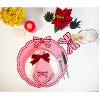 Bezauberndes Tischset-Set Mit Rosa Und Roten Schleifen, Perfekt Als Dekoration Für Schleifenpartys, Schleifenpartys von ShineHomeCollection