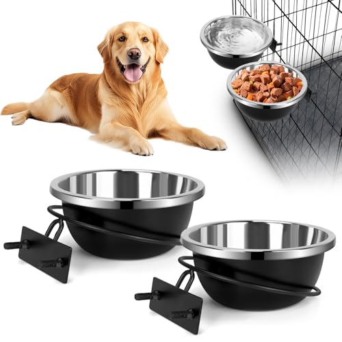 Hundenäpfe für Hundehütten, 2 Stück, robuste Metall-Futter- und Wassernapf zum Füttern von Hunden und Katzen, abnehmbare Edelstahl-Hängeschalen für Zwinger, große und mittelgroße Hunde, 1,5 l von ShineMe