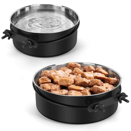 Hundenapf, Hundehütte, montierbar und rutschfeste Gummiunterseite, Futter- und Wassernäpfe, 963 g und 750 ml, Metallnapf für mittelgroße und kleine Haustiere, Katzen, Hunde, Welpen, Kaninchen, 2 Stück von ShineMe