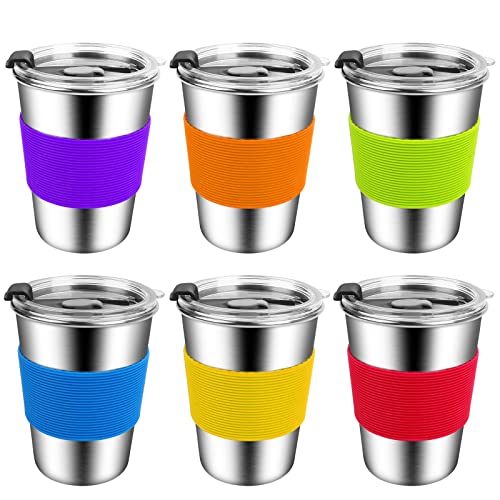 ShineMe Kinderbecher mit Deckel, 340 ml, Edelstahl-Trinkbecher mit Hüllen und auslaufsicherem Deckel, unzerbrechliche Schnabelbecher für Kleinkinder im Innen- und Außenbereich, 6 Stück von ShineMe