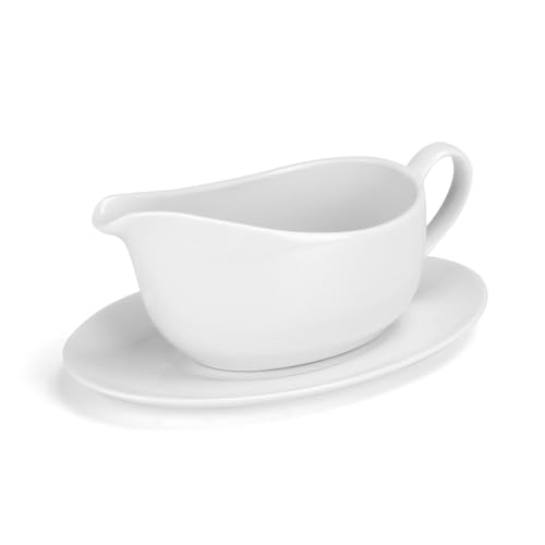 ShineMe Sauciere mit Untertasse, Porzellan-Kännchen mit Griff, weiße Servierschalen für Milch, Soße, Soße, Kaffeesahne, Salatdressing, 400 ml ShineMe Sauciere mit Untertasse, Porzellan-Kännchen mit Griff, weiße Servierschalen für Milch, Soße, Soße, Kaffeesahne, Salatdressing, 400 ml von ShineMe