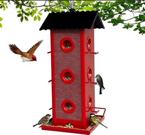 Shineforu Eichhörnchensichere Vogelfutterstation zum Aufhängen im Freien, 14 Anschlüsse, Vogelbeobachtung, komplett aus Metall, wasserdicht und leicht zu reinigen, lockt Kardinäle, Finken, Küken und Shineforu Eichhörnchensichere Vogelfutterstation zum Aufhängen im Freien, 14 Anschlüsse, Vogelbeobachtung, komplett aus Metall, wasserdicht und leicht zu reinigen, lockt Kardinäle, Finken, Küken und von Shineforu