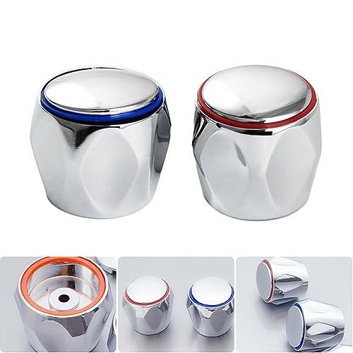 2 Sets Wasserhahn Griff Knauf Ersatz Waschbecken Wasserhahn Standard Hot Cold Tap Top Head Covers Chrome Plated Red and Blue Tap Top for Leaking Aging Taps von Shinekoo