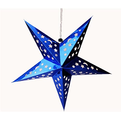 Papierstern-Laternenschirm, 45 cm, hängende 3D-Papierstern, Pentagramm, Lampenschirm, Weihnachten, Hochzeit, Party, Dekoration (Lichtquelle und Kabel nicht im Lieferumfang enthalten) (blau) von Shinekoo