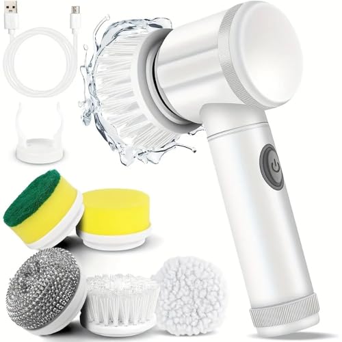 Shinekoo Elektrischer Spin Scrubber mit 5 austauschbaren Bürstenköpfen und 2 einstellbaren Geschwindigkeiten, Power-Schrubber, wasserdicht, elektrische Reinigungsbürste, USB-Aufladung für Bad und Shinekoo Elektrischer Spin Scrubber mit 5 austauschbaren Bürstenköpfen und 2 einstellbaren Geschwindigkeiten, Power-Schrubber, wasserdicht, elektrische Reinigungsbürste, USB-Aufladung für Bad und von Shinekoo