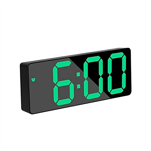 Wecker, LED-Display, digitaler Spiegel-Wecker, Batterie-Stecker, Doppelzweckuhr, Schlummerfunktion, Nachtmodus, Wecker, geeignet für Schlafzimmer, Büro, Grün von Shinekoo