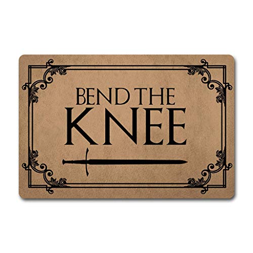 Shinewe Fußmatte mit Aufschrift "Welcome Bend The Knee", 60 x 40 cm, Vliesstoff-Oberseite mit rutschfester Gummi-Rückseite von Shinewe