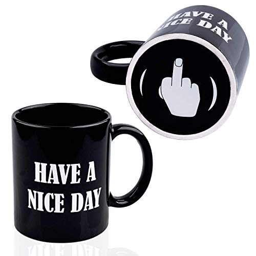Shinewe Kaffeetasse mit Aufschrift "Have A Nice Day", Mittelfinger, lustige Tasse für Milch, Saft, Kaffee oder Tee, Keramik, Schwarz von Shinewe