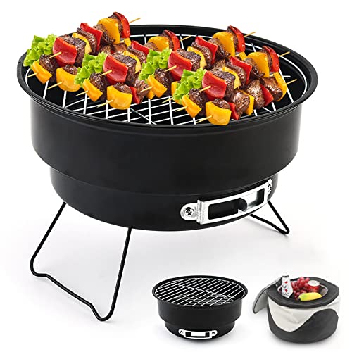 Shineyoo Klappgrill Holzkohlegrill Klein Grill Tragbarer Campinggrill mit Isolierter Tasche for Picknick Outdoor Garten Party,Schwarz 26×26×18cm von Shineyoo