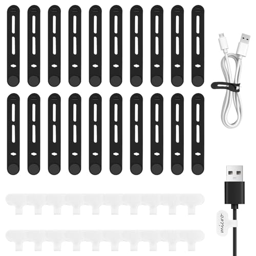 20 Stück Kabelbinder Wiederverschließbar, Wiederverwendbare Kabelbinder mit 20 Kabelbeschriftung, mit Schlossschnalle, für Cable Management (20 schwarze Krawatten + 20 weiße Etiketten) von ShinherYee