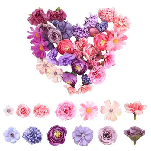 ShinherYee 40 Stück Kunstblumen zum Basteln, 4~8cm Künstliche Blumen, Deko Blumen Künstlich Fake, Kunstblumen Frühling, für DIY Basteln Scrapbooking Hochzeit Party Home Handwerk (Lila + Rosa) von ShinherYee