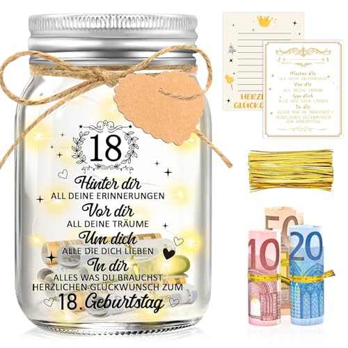 Shining She 18. Geburtstag Mädchen Junge, 18 Geldgeschenke Geburtstag LED Flaschenlicht, Lustige Geschenke zum 18 Geburtstag Mädchen Junge Geldgeschenke Verpackung Leuchtflasche Geschenkideen von Shining She
