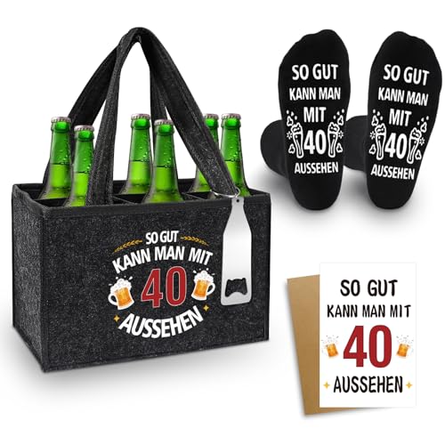 Shining She Geschenk 40 Geburtstag Mann Männerhandtasche Bier, Filz Flaschentasche 6 Flaschen mit Flaschenöffner Eiszange Bier Socken Grußkarten, 40 Geburtstag Geschenk für Familie Freund Kollegen Shining She Geschenk 40 Geburtstag Mann Männerhandtasche Bier, Filz Flaschentasche 6 Flaschen mit Flaschenöffner Eiszange Bier Socken Grußkarten, 40 Geburtstag Geschenk für Familie Freund Kollegen von Shining She