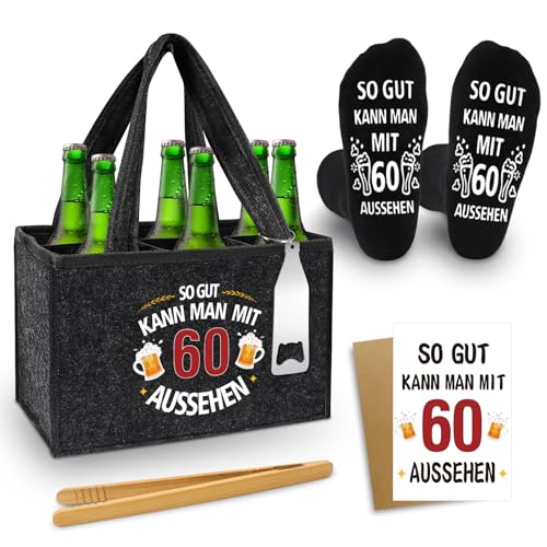 Shining She Geschenke 60 Geburtstag Mann Männerhandtasche Bier, Filz Flaschentasche 6 Flaschen mit Flaschenöffner Eiszange Bier Socken Grußkarten,Geschenk 60 Geburtstag für Papa Opa Freund Kollegen Shining She Geschenke 60 Geburtstag Mann Männerhandtasche Bier, Filz Flaschentasche 6 Flaschen mit Flaschenöffner Eiszange Bier Socken Grußkarten,Geschenk 60 Geburtstag für Papa Opa Freund Kollegen von Shining She