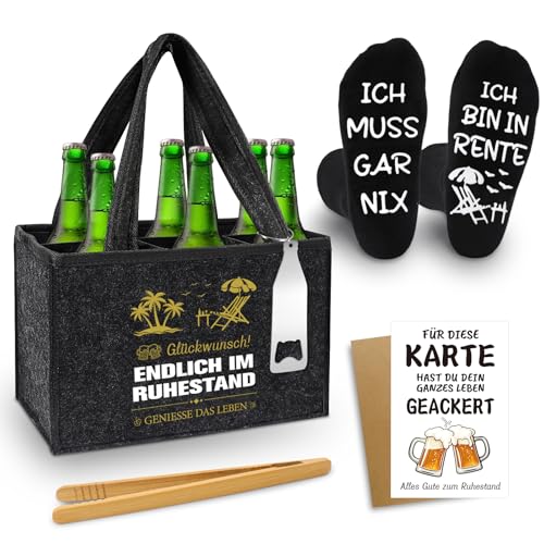 Shining She Renteneintritt Geschenk Männer Männerhandtasche Bier, Filz Flaschentasche 6 Flaschen mit Flaschenöffner Eiszange Bier Socken Grußkarten, Rente Geschenk Mann für Kollegen Freund Opa Shining She Renteneintritt Geschenk Männer Männerhandtasche Bier, Filz Flaschentasche 6 Flaschen mit Flaschenöffner Eiszange Bier Socken Grußkarten, Rente Geschenk Mann für Kollegen Freund Opa von Shining She