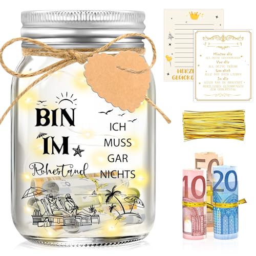 Shining She Renteneintritt Geschenk Frau, LED Flaschenlicht Ruhestand Geschenk Frauen Mann, Geldgeschenke Verpackung Abschiedsgeschenk Kollegen,Lustige Rentner Geschenk Frau Mann Abschied Kollegin von Shining She