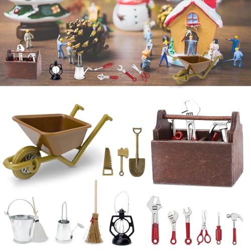 Shining She Wichtel Zubehör Miniatur Werkzeugkasten, Miniatur Puppenhaus Zubehör Weihnachtsdeko mit Werkzeugkiste Holz Mini Werkzeug, Miniatur Garten Wichtel Baustelle Wichtel zubehör Weihnachten Set Shining She Wichtel Zubehör Miniatur Werkzeugkasten, Miniatur Puppenhaus Zubehör Weihnachtsdeko mit Werkzeugkiste Holz Mini Werkzeug, Miniatur Garten Wichtel Baustelle Wichtel zubehör Weihnachten Set von Shining She