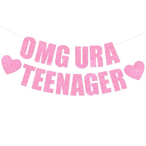 Vorbespanntes OMG UR A Teenager-Glitzer-Banner zum 13. Geburtstag, Dekoration, 13. Geburtstag, Dekoration, offizielles Teenager-Partyzubehör, Rosa 02 Vorbespanntes OMG UR A Teenager-Glitzer-Banner zum 13. Geburtstag, Dekoration, 13. Geburtstag, Dekoration, offizielles Teenager-Partyzubehör, Rosa 02 von Shinkito
