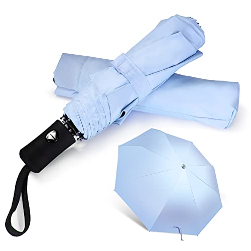 Shinok Reise-Regenschirm, kompakt, faltbar, leicht, automatisches Öffnen und Schließen für Damen, Blau von Shinok